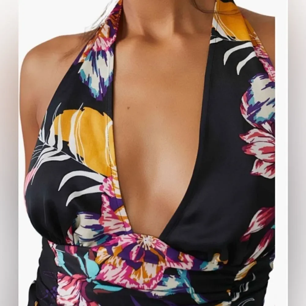 Free People NWT Seraphina Crop Top Halter in Black Combo Size Small